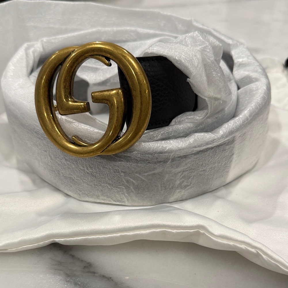 Gucci Black Belt with Gold GG Buckle